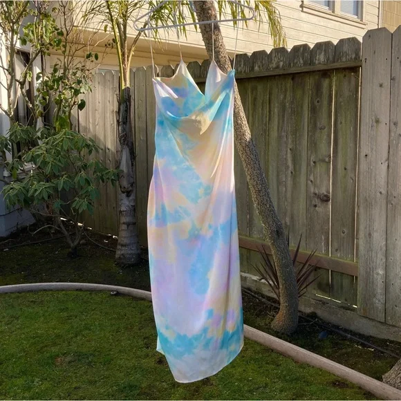 Zara watercolor tie dye satin slip dress halter multicolor - Picture 6 of 11
